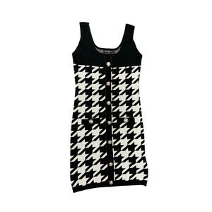 Balmain Paris Gold Button Houndstooth Knit Mini Dress Size Small Glam Old Money